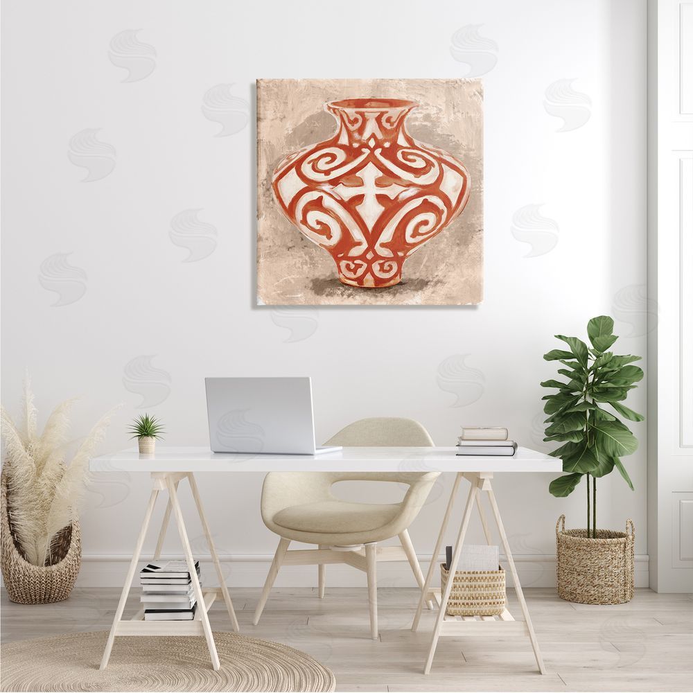 Stupell Studio Round Urn Modern Still Life Bold Red Pattern Canvas Wall Art in Room
