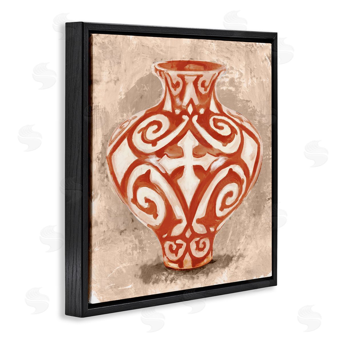 Stupell Studio Round Urn Modern Still Life Bold Red Pattern Black Floating Frame Canvas Wall Art Print