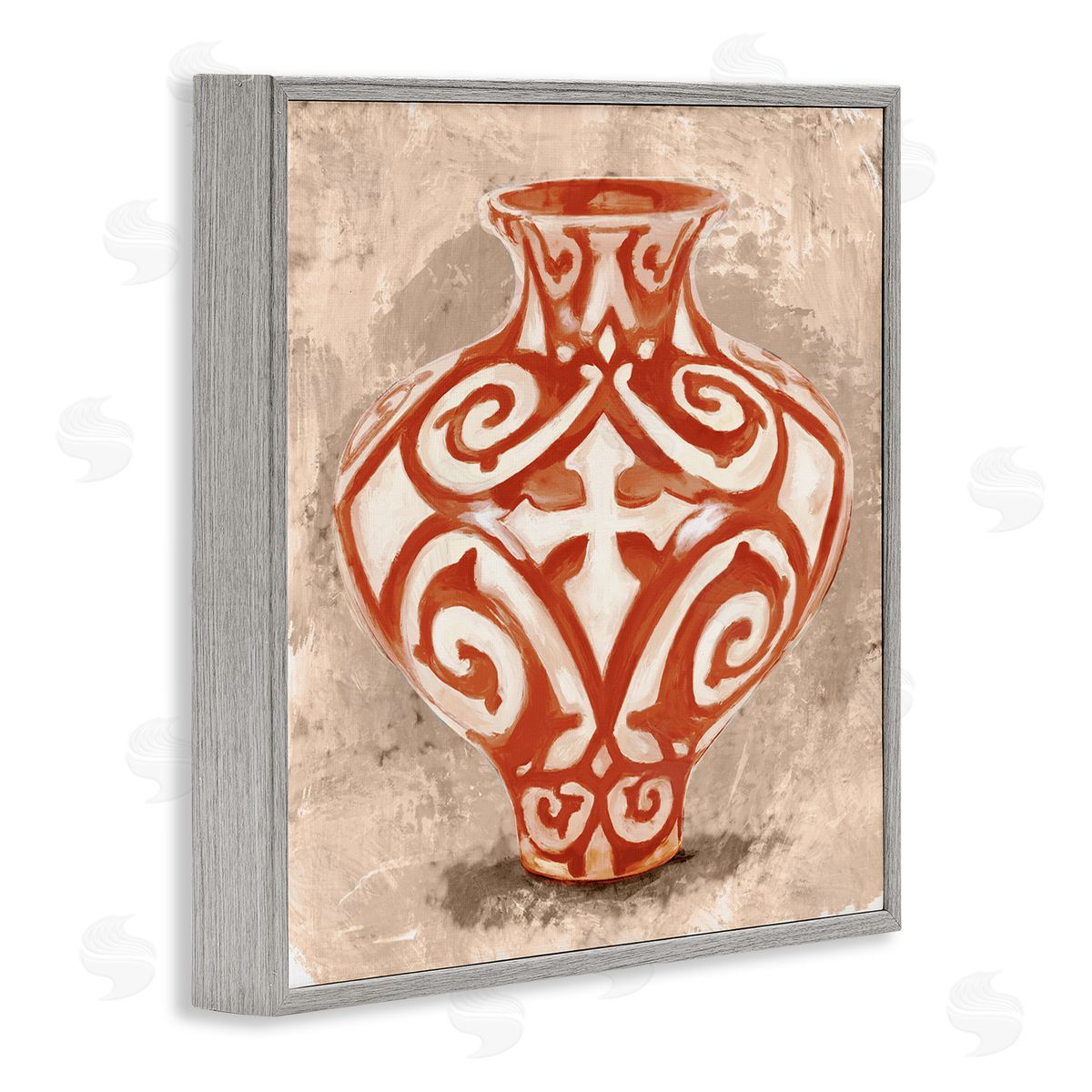 Stupell Studio Round Urn Modern Still Life Bold Red Pattern Gray Framed Glicee Wall Art Print