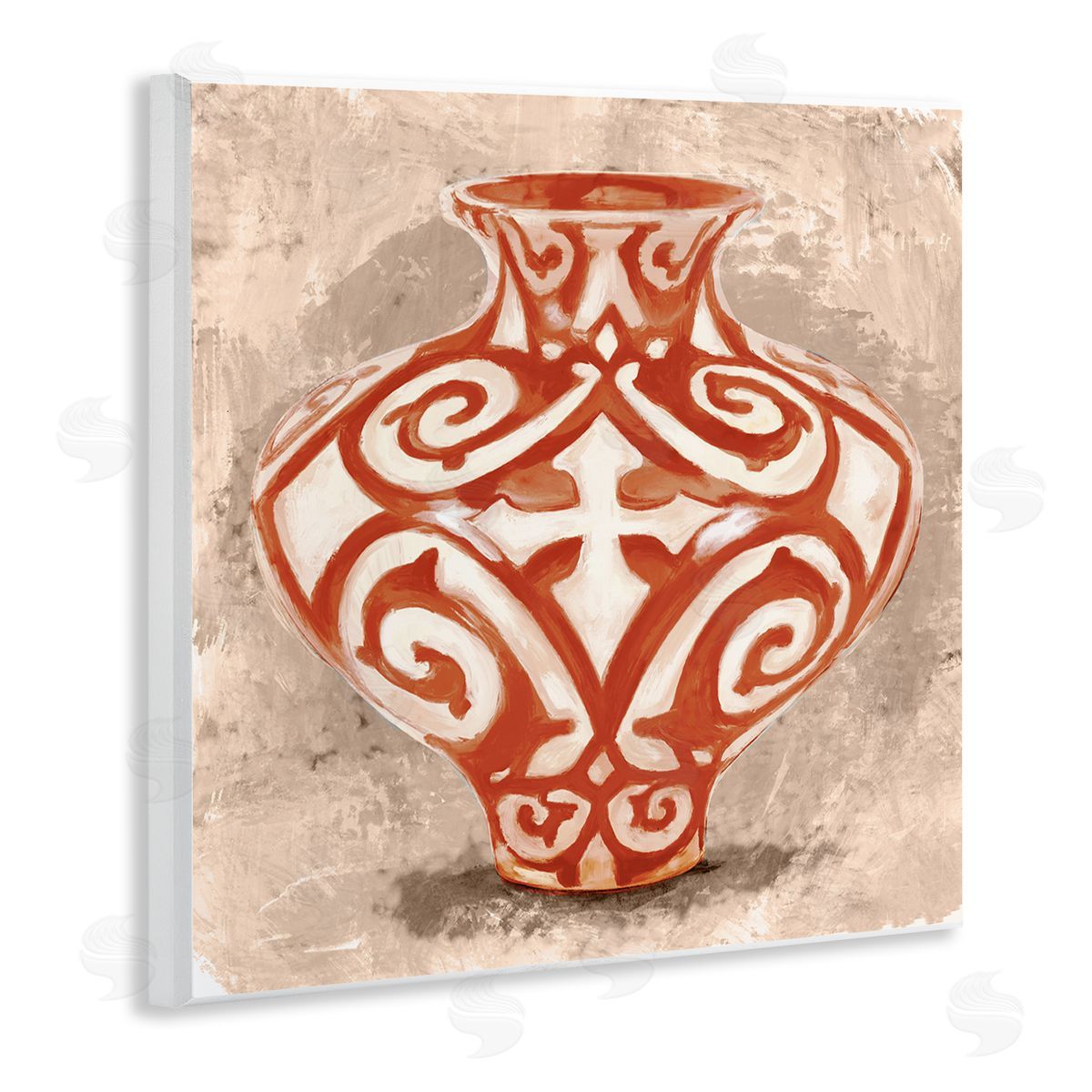 Stupell Studio Round Urn Modern Still Life Bold Red Pattern Wooden Wall Plaque Art Print