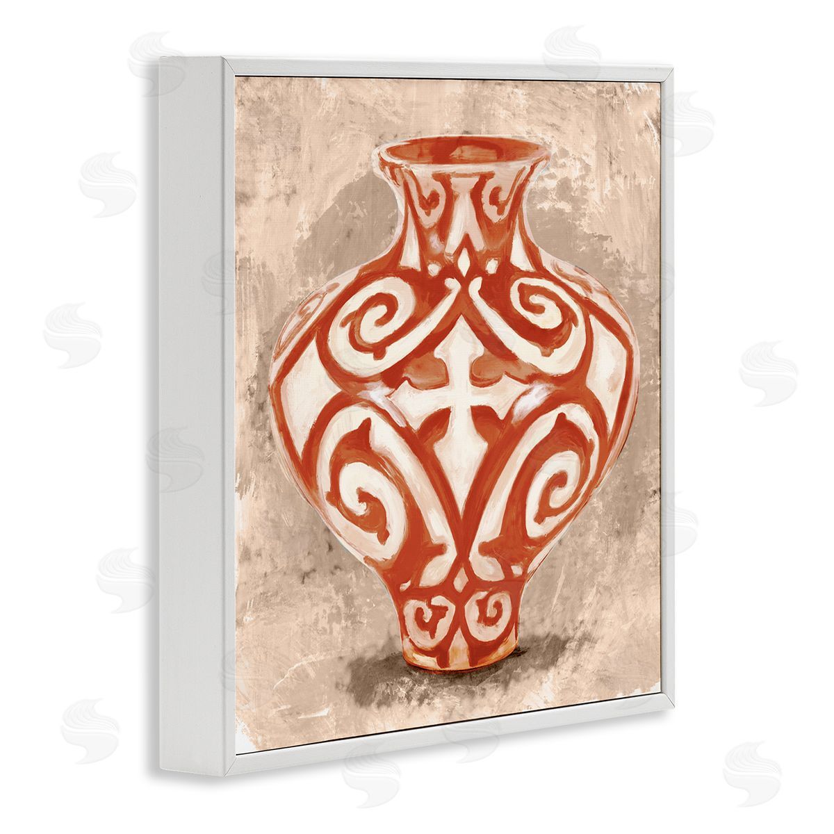Stupell Studio Round Urn Modern Still Life Bold Red Pattern White Framed Glicee Wall Art Print