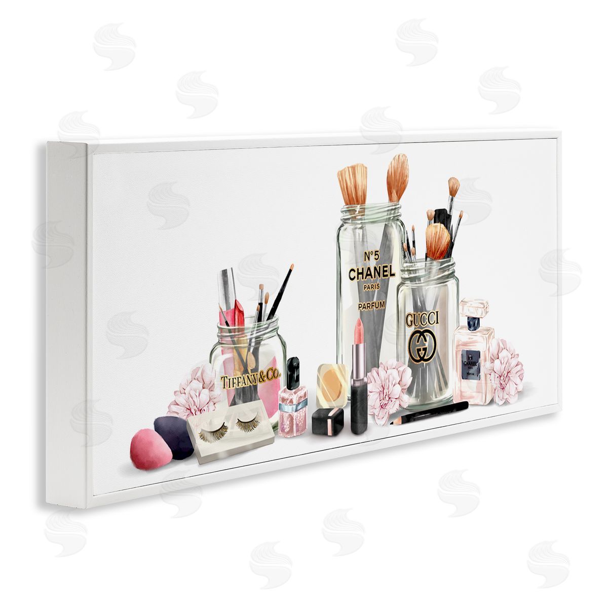 Floral Makeup Collection Still Life White Frame Print Wall Art, Home Decor by Ziwei Li