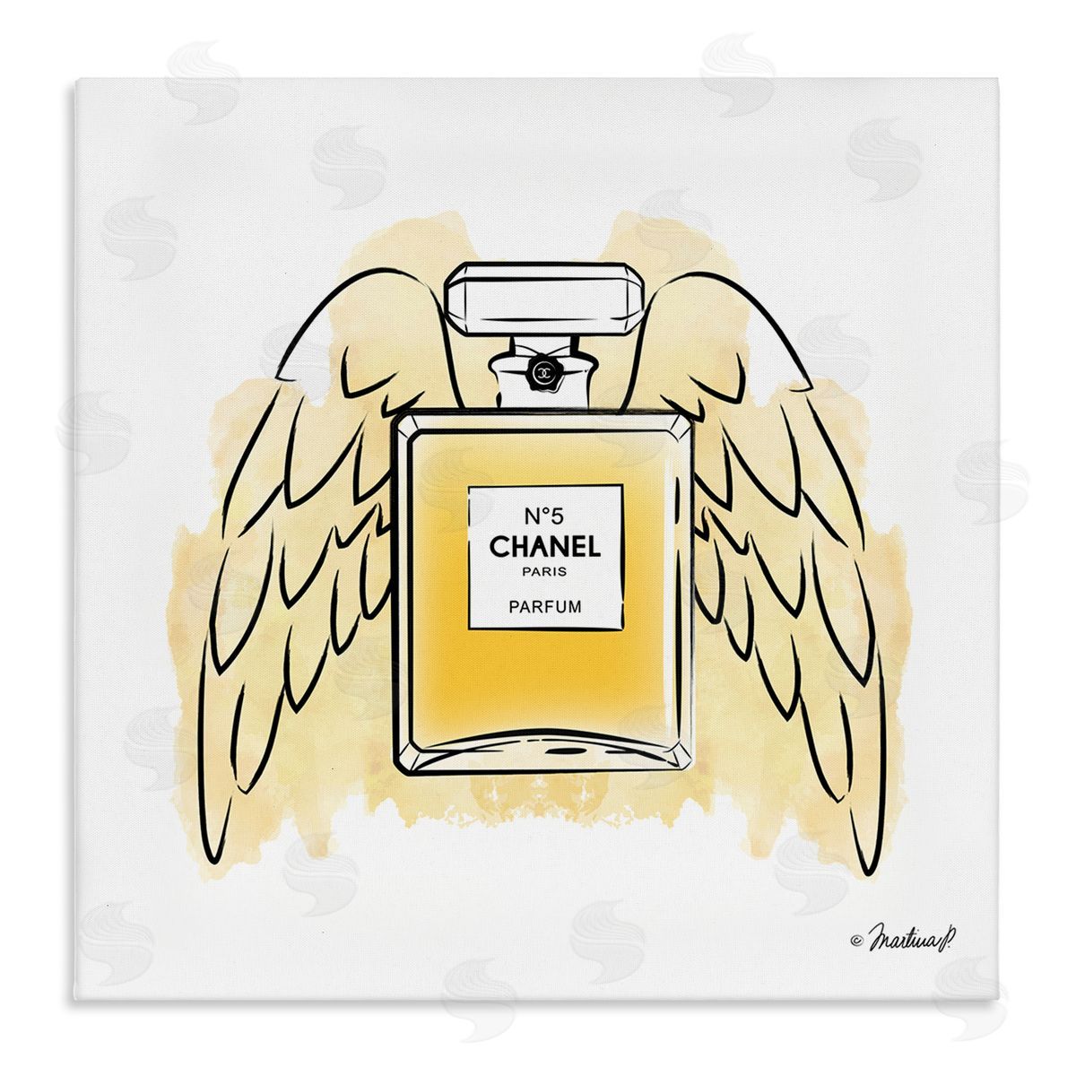 Martina Pavlova Golden Glam Fashion Perfume Bottle Angel Wings Stretched Canvas Wall Art Print