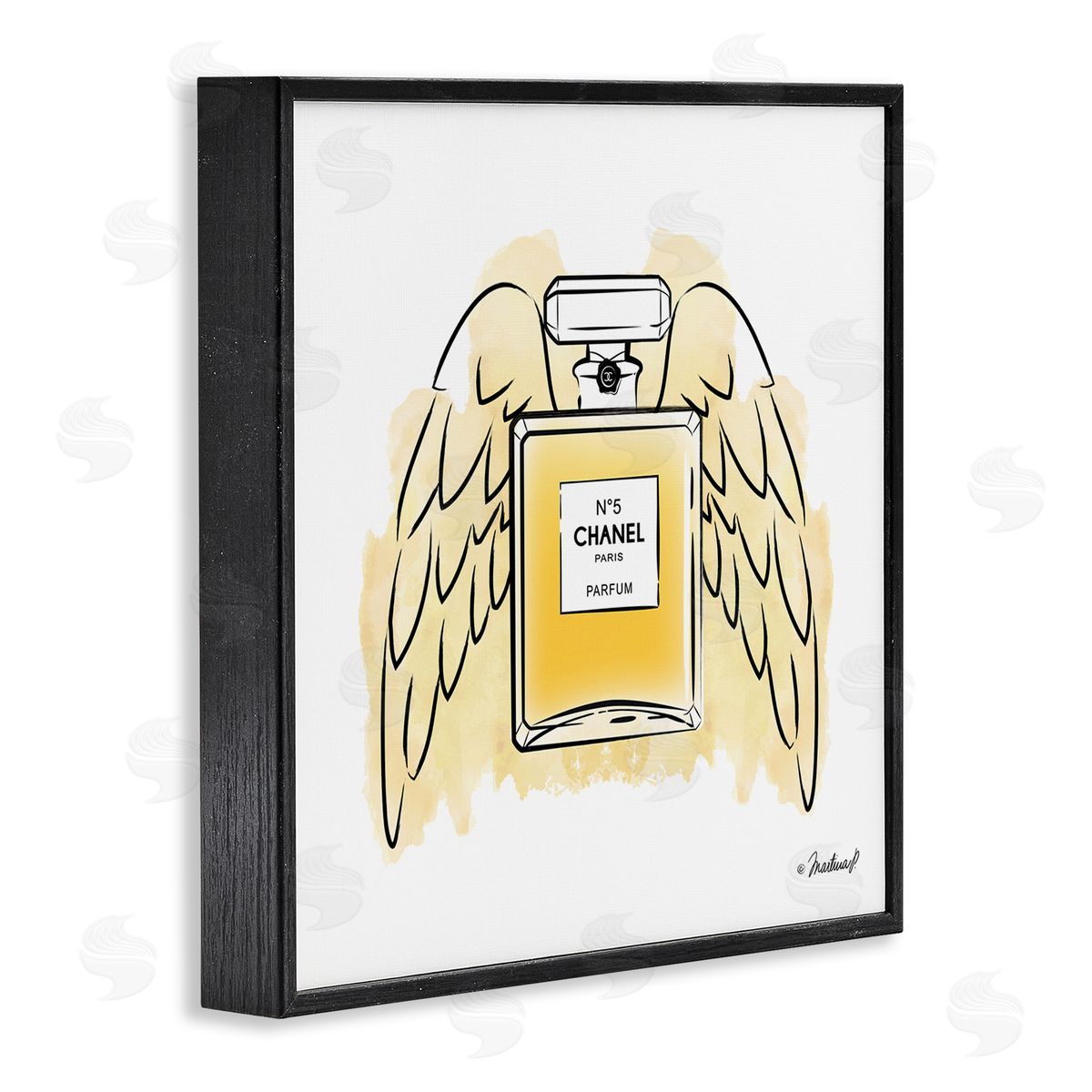 Martina Pavlova Golden Glam Fashion Perfume Bottle Angel Wings Black Framed Glicee Wall Art Print