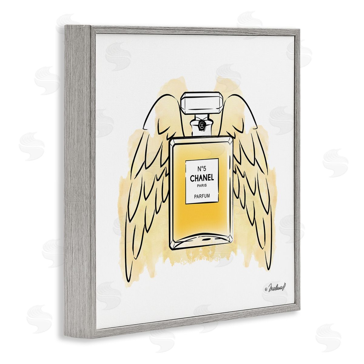 Martina Pavlova Golden Glam Fashion Perfume Bottle Angel Wings Gray Framed Glicee Wall Art Print
