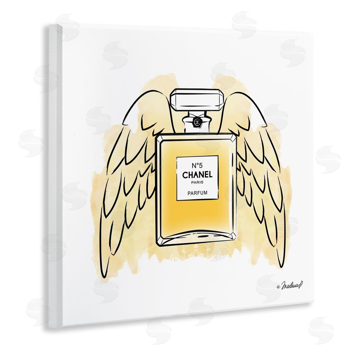 Martina Pavlova Golden Glam Fashion Perfume Bottle Angel Wings Wooden Wall Plaque Art Print