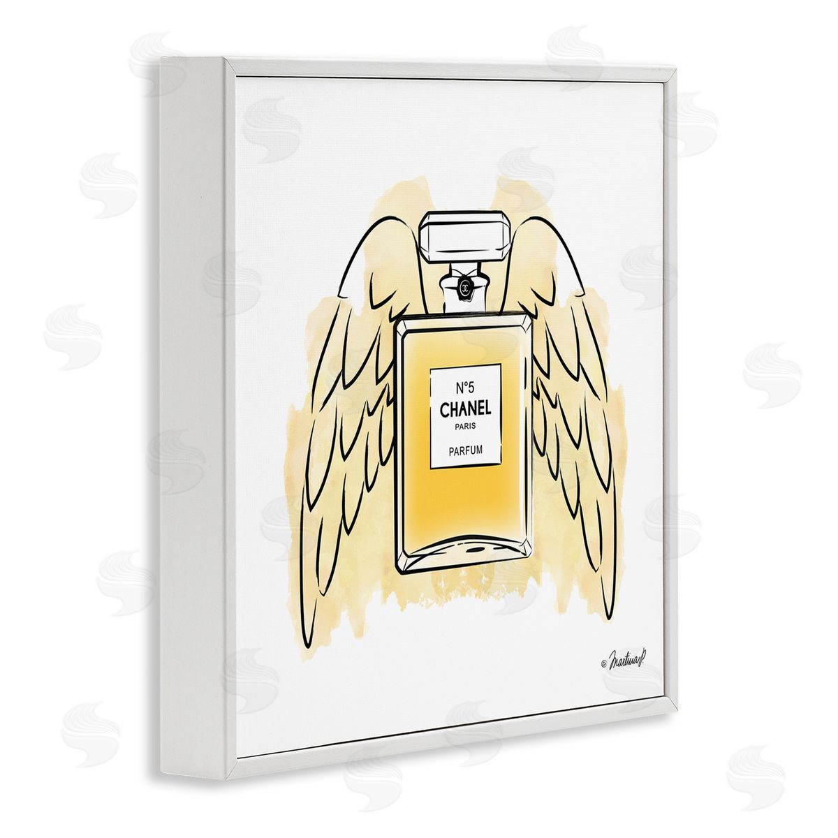 Martina Pavlova Golden Glam Fashion Perfume Bottle Angel Wings White Framed Glicee Wall Art Print
