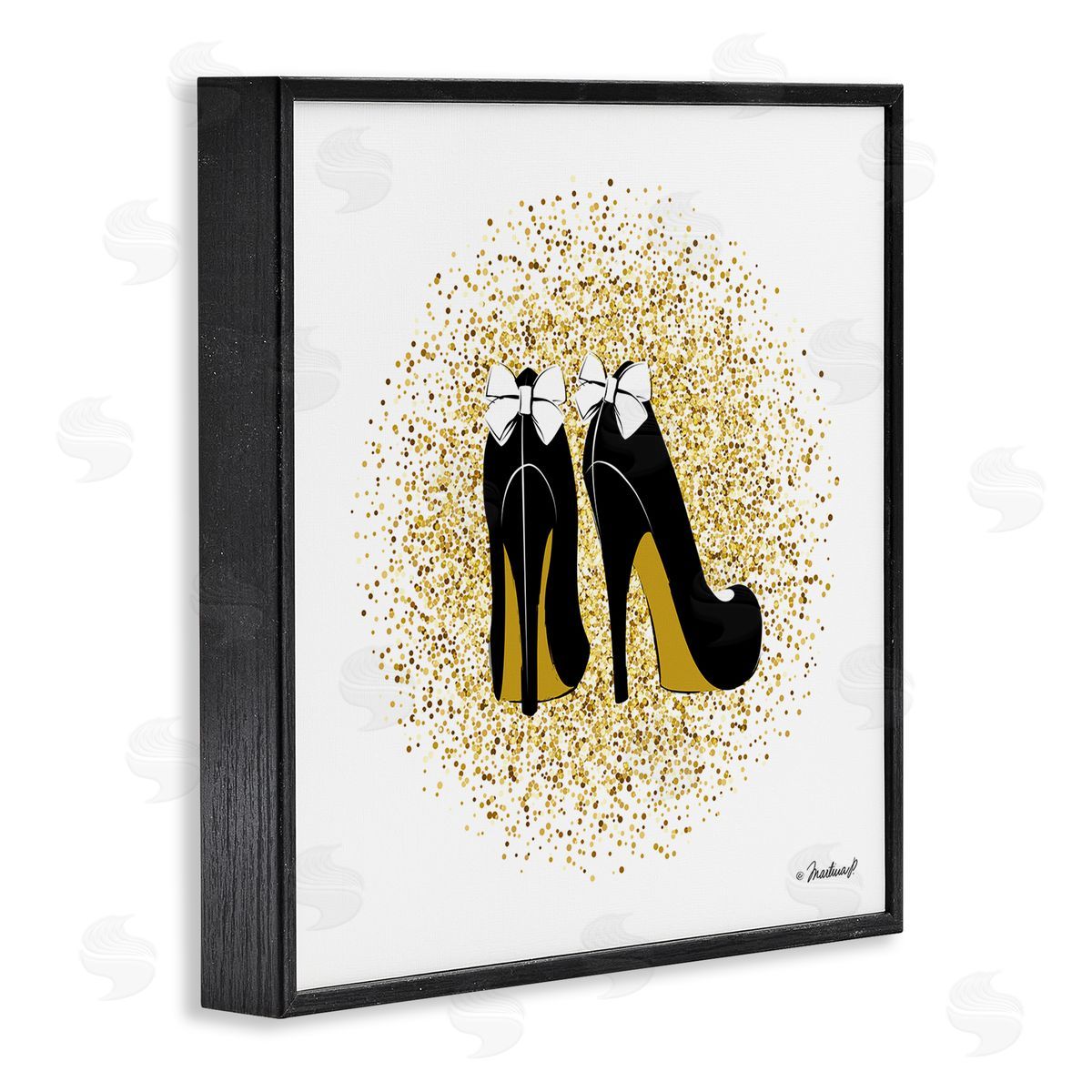 Martina Pavlova Gold Glitz Fashion Bow High Heels Abstract Splatter Black Framed Glicee Wall Art Print