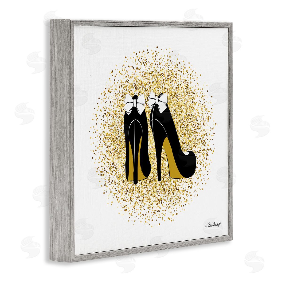 Martina Pavlova Gold Glitz Fashion Bow High Heels Abstract Splatter Gray Framed Glicee Wall Art Print