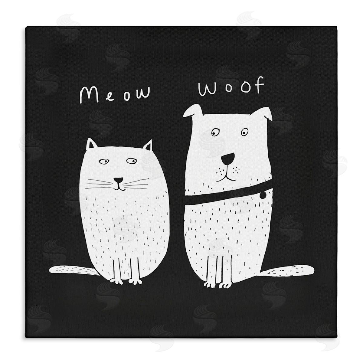 Carla Daly Kids' Cat and Dog Pet Pair Meow Woof Stretched Canvas Wall Art Print