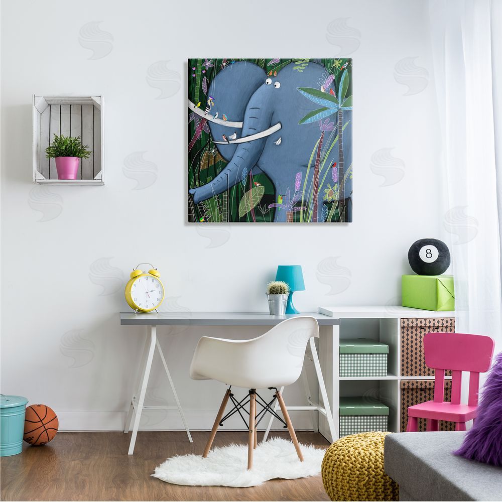 Carla Daly Elephant Safari Illustration Children's Tropical Jungle Animal Canvas Wall Art in Room