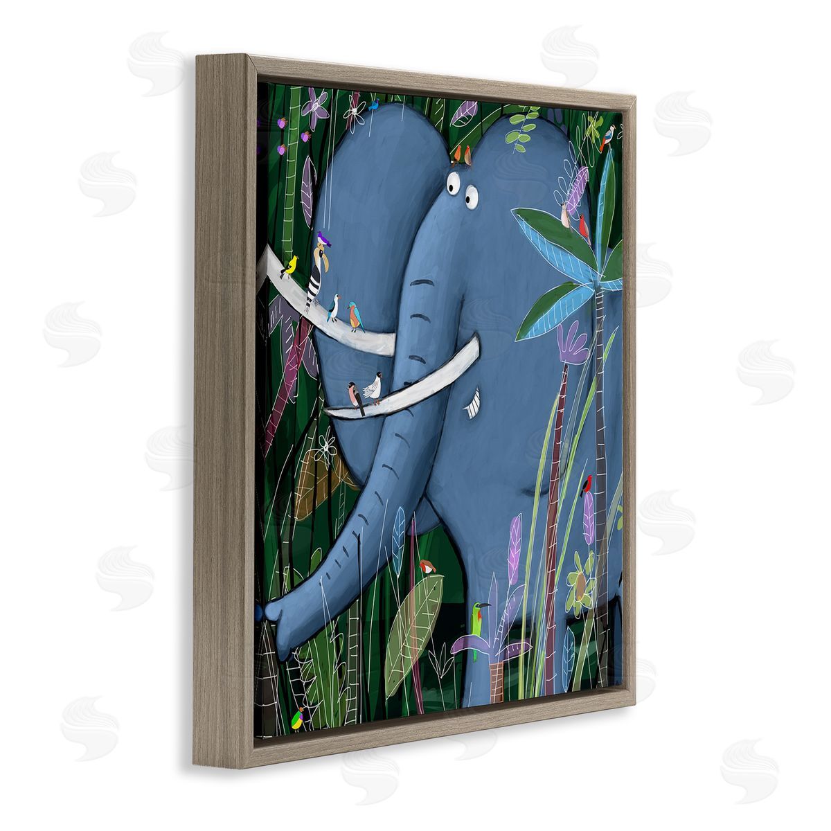 Carla Daly Elephant Safari Illustration Children's Tropical Jungle Animal Brown Floating Frame Canvas Wall Art Print