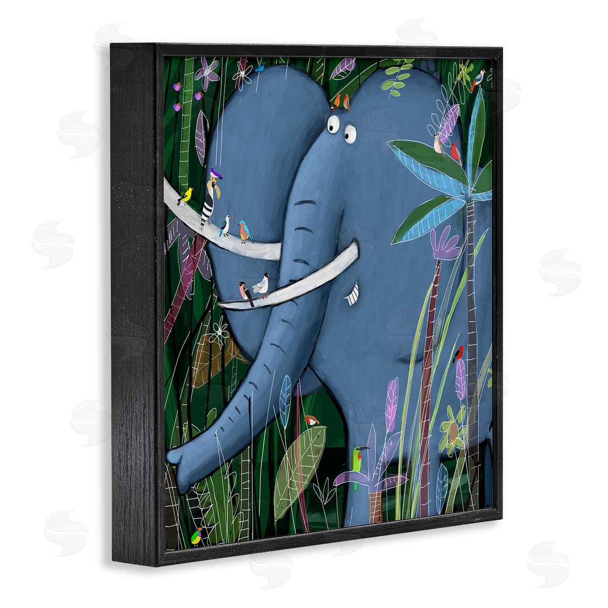 Carla Daly Elephant Safari Illustration Children's Tropical Jungle Animal Black Framed Glicee Wall Art Print