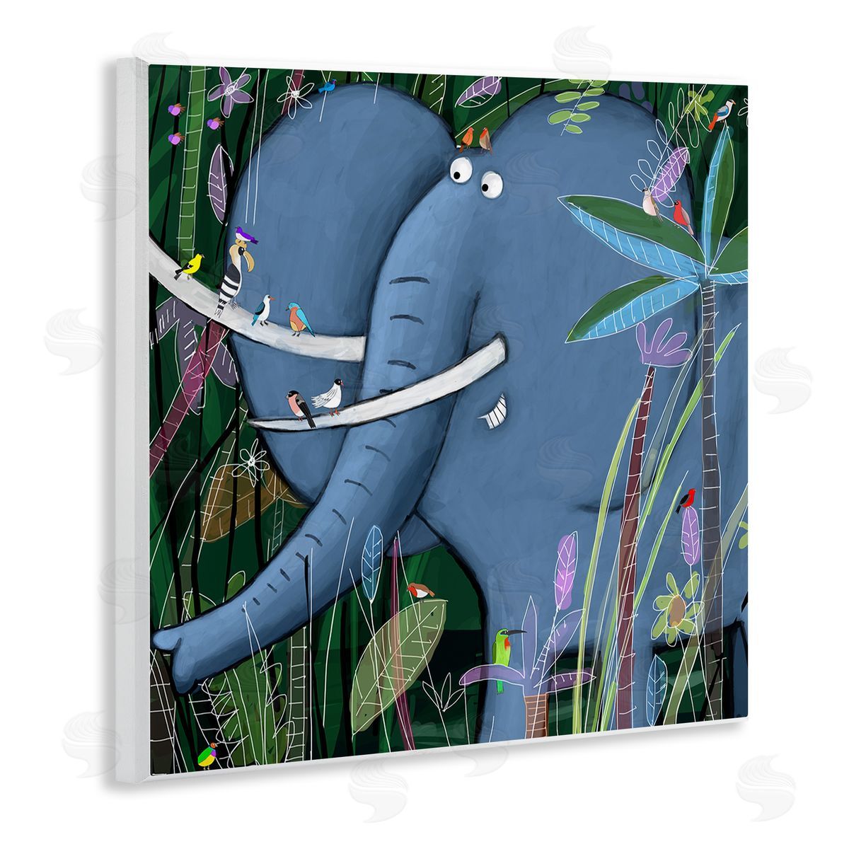 Carla Daly Elephant Safari Illustration Children's Tropical Jungle Animal Wooden Wall Plaque Art Print