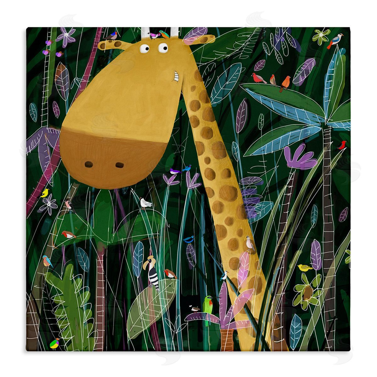 Carla Daly Kids' Polka Dot Giraffe Jungle Safari Brush Stretched Canvas Wall Art Print