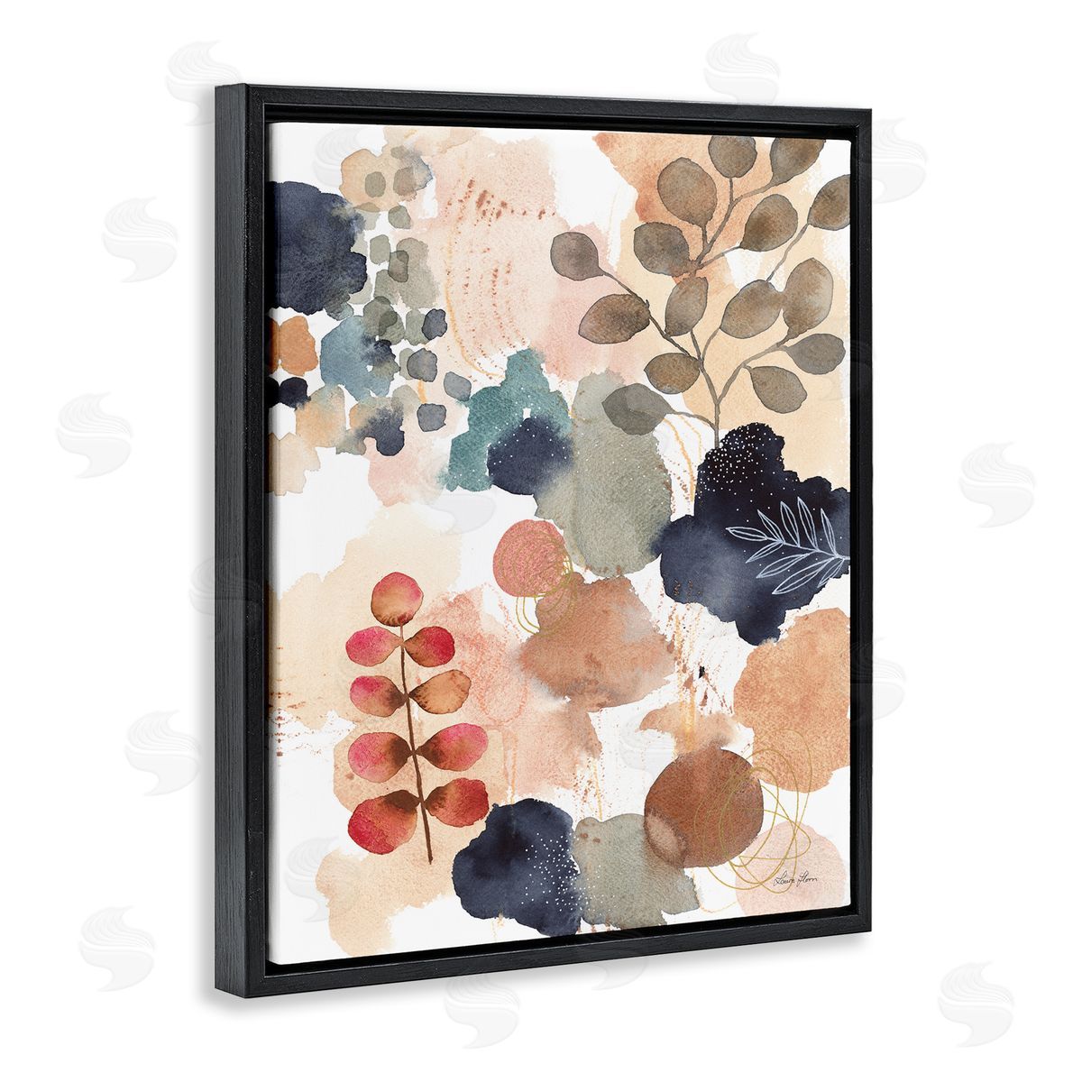 Abstract Botanical Shape Collage Black Floating Frame Canvas Wall Art, Home Decor by Laura Horn