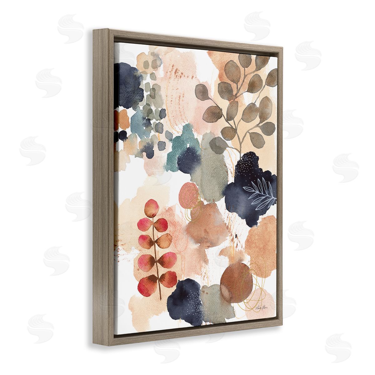 Abstract Botanical Shape Collage Brown Floating Frame Canvas Wall Art, Home Decor by Laura Horn