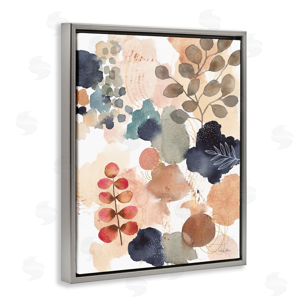Abstract Botanical Shape Collage Grey Floating Frame Canvas Wall Art, Home Decor by Laura Horn