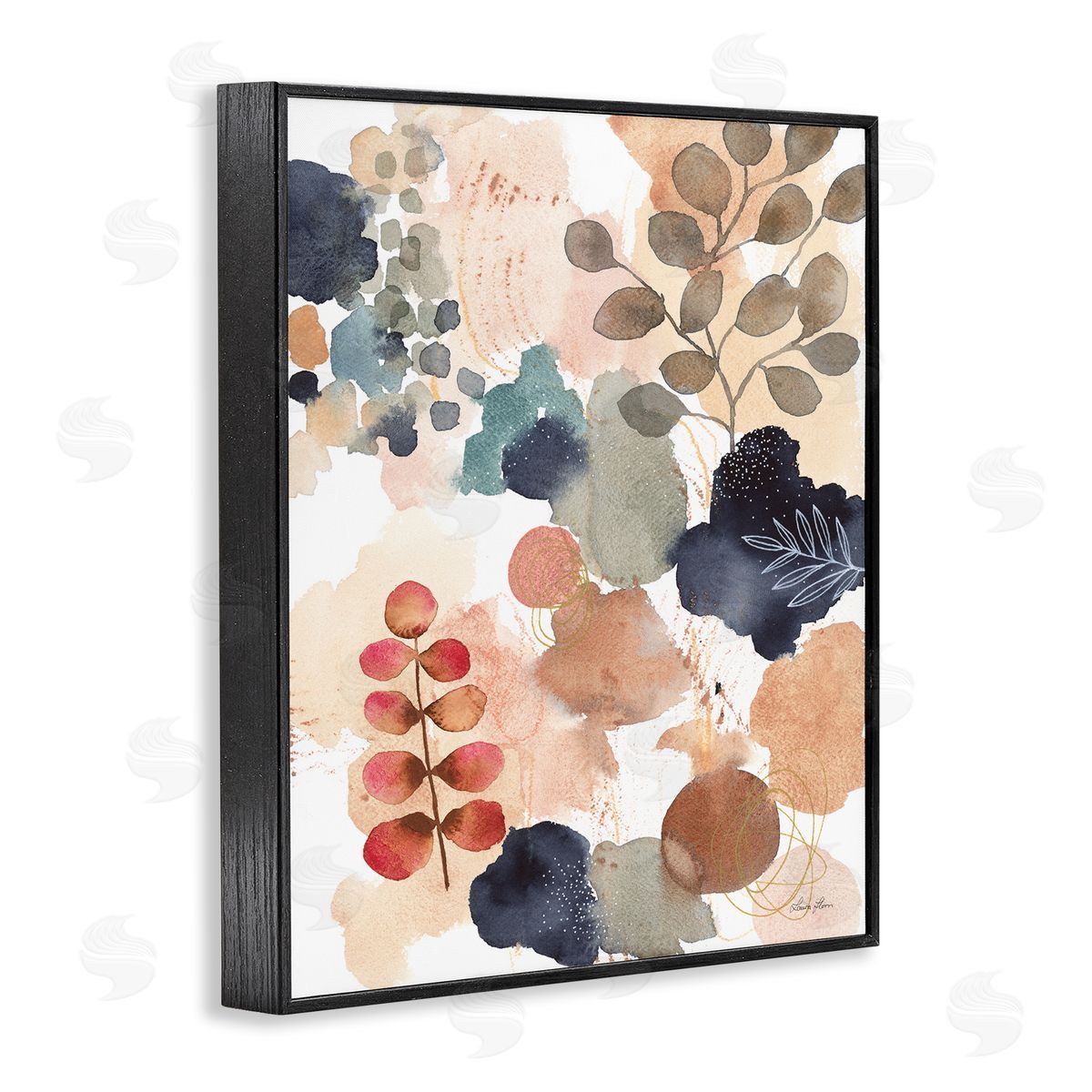 Abstract Botanical Shape Collage Black Frame Print Wall Art, Home Decor by Laura Horn