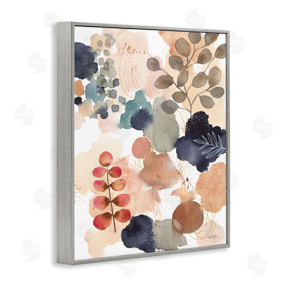 Abstract Botanical Shape Collage Grey Frame Print Wall Art, Home Decor by Laura Horn