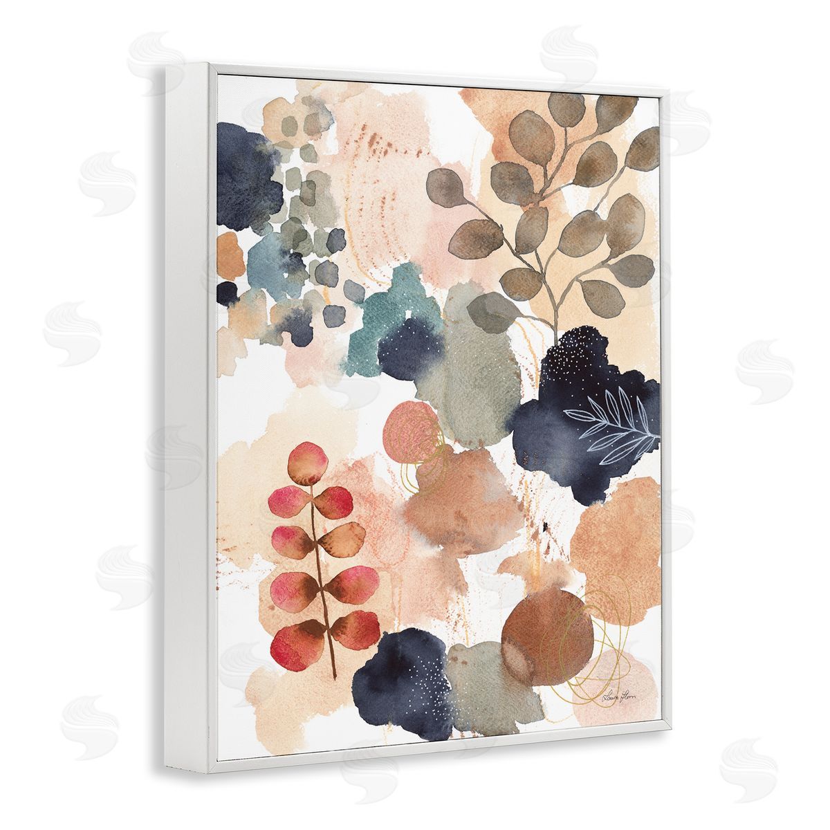 Abstract Botanical Shape Collage White Frame Print Wall Art, Home Decor by Laura Horn