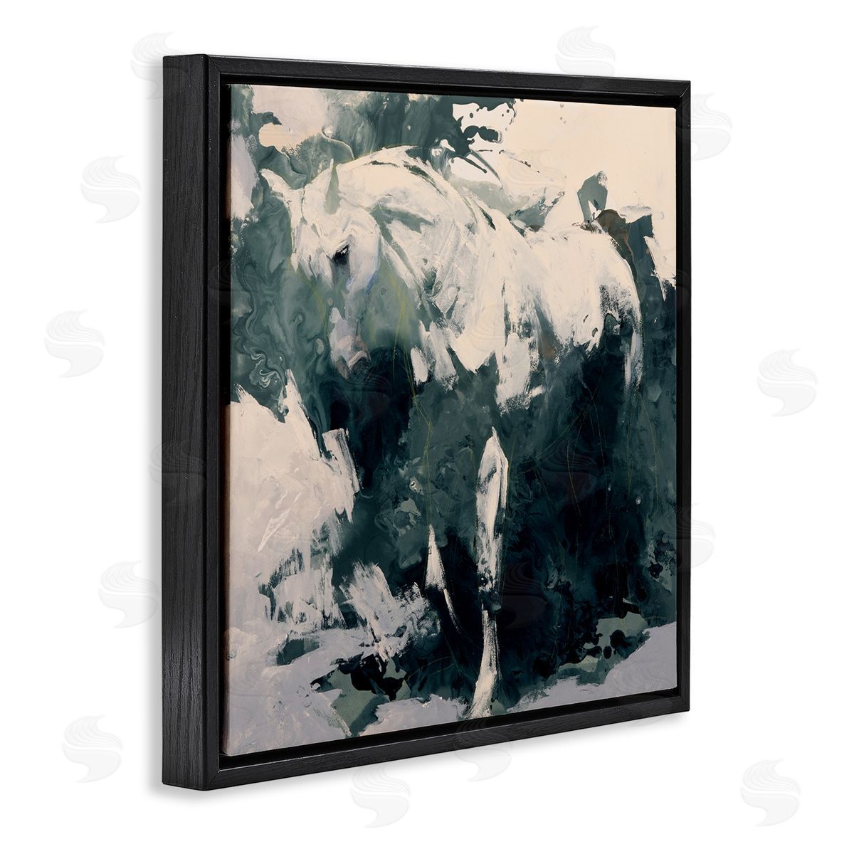 Julie T. Chapman Abstract Horse Portrait Busy Bold Movement Modern Painting Black Floating Frame Canvas Wall Art Print