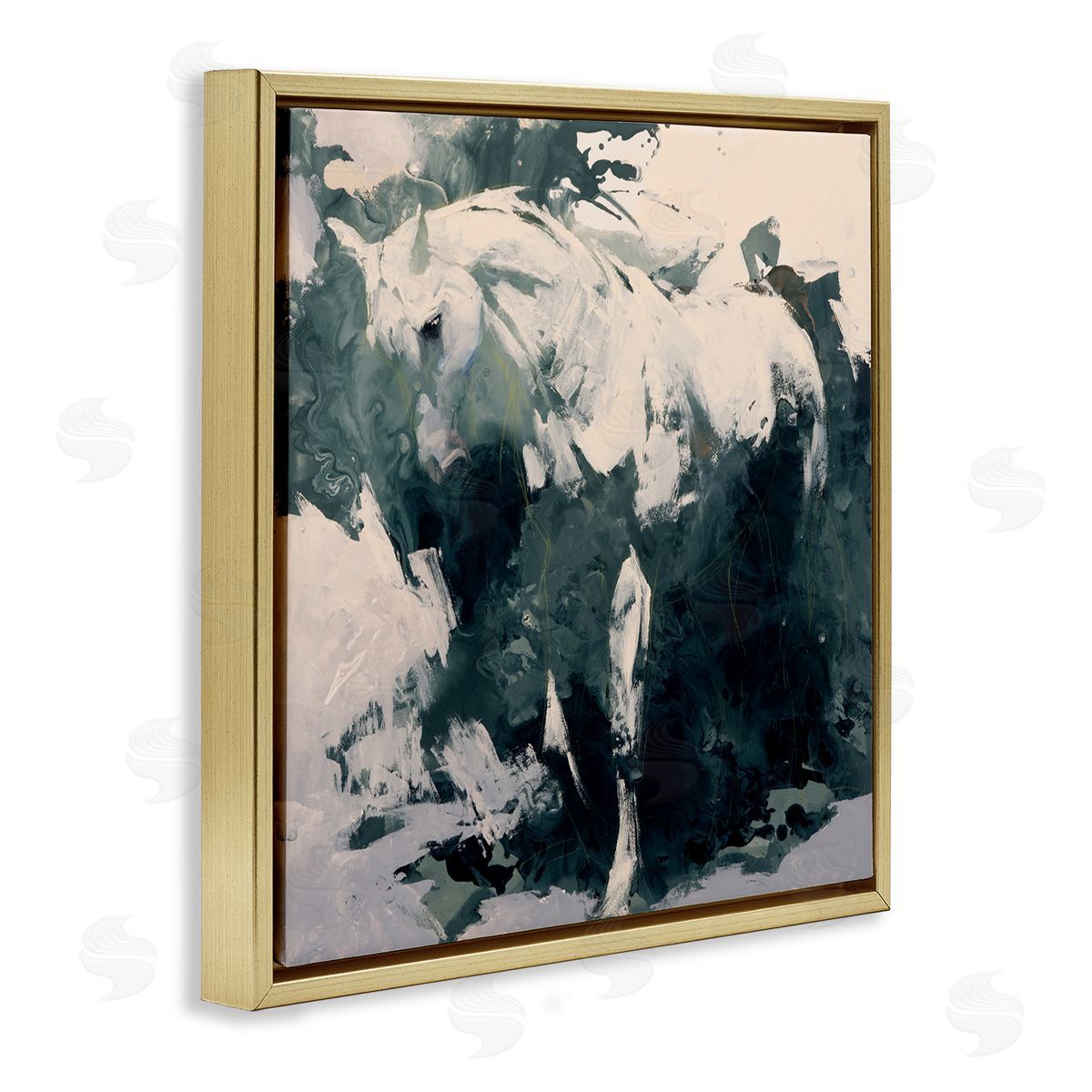Julie T. Chapman Abstract Horse Portrait Busy Bold Movement Modern Painting Gold Floating Frame Canvas Wall Art Print