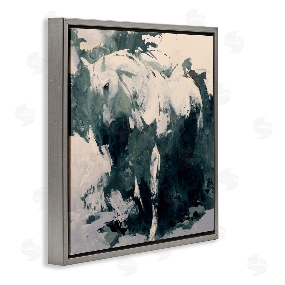 Julie T. Chapman Abstract Horse Portrait Busy Bold Movement Modern Painting Gray Floating Frame Canvas Wall Art Print