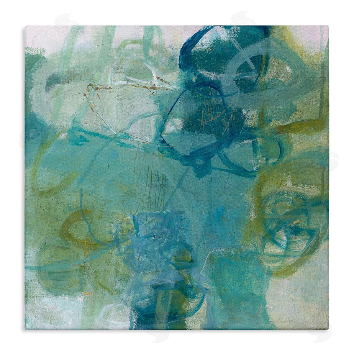 Carole Leslie Busy Blue Green Abstract Painting Overlapping Scribbled Lines Stretched Canvas Wall Art Print
