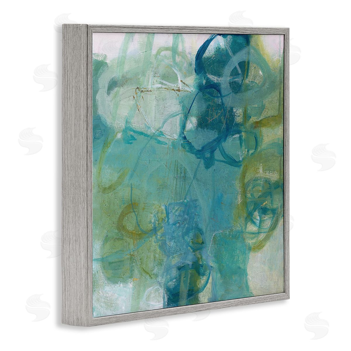 Carole Leslie Busy Blue Green Abstract Painting Overlapping Scribbled Lines Gray Framed Glicee Wall Art Print