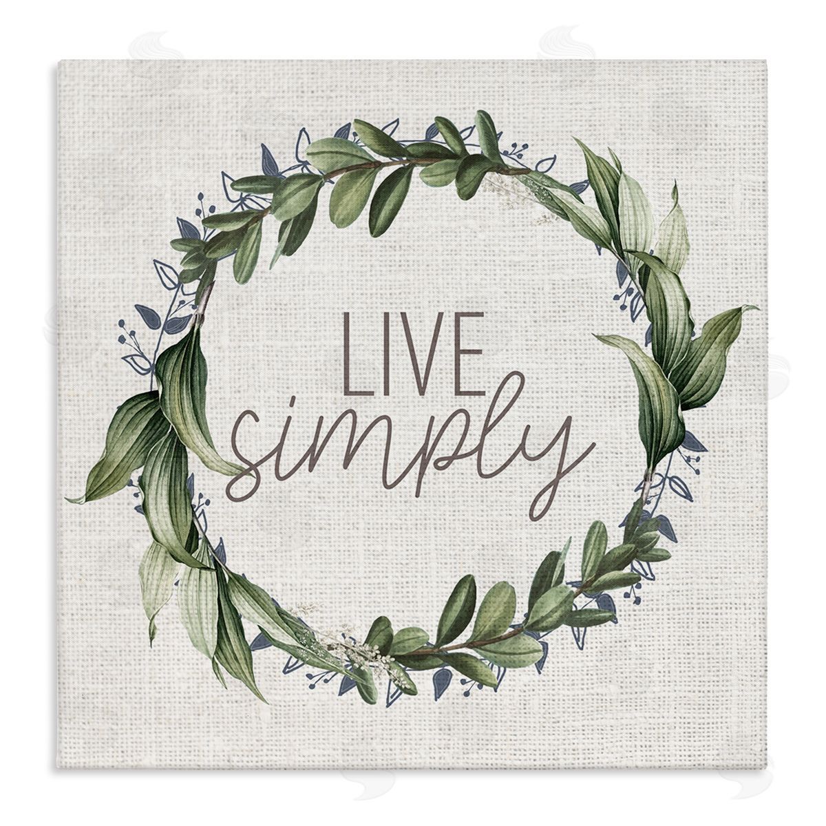 Kim Allen Live Simply Phrase Green Botanical Leaf Wreath Stretched Canvas Wall Art Print
