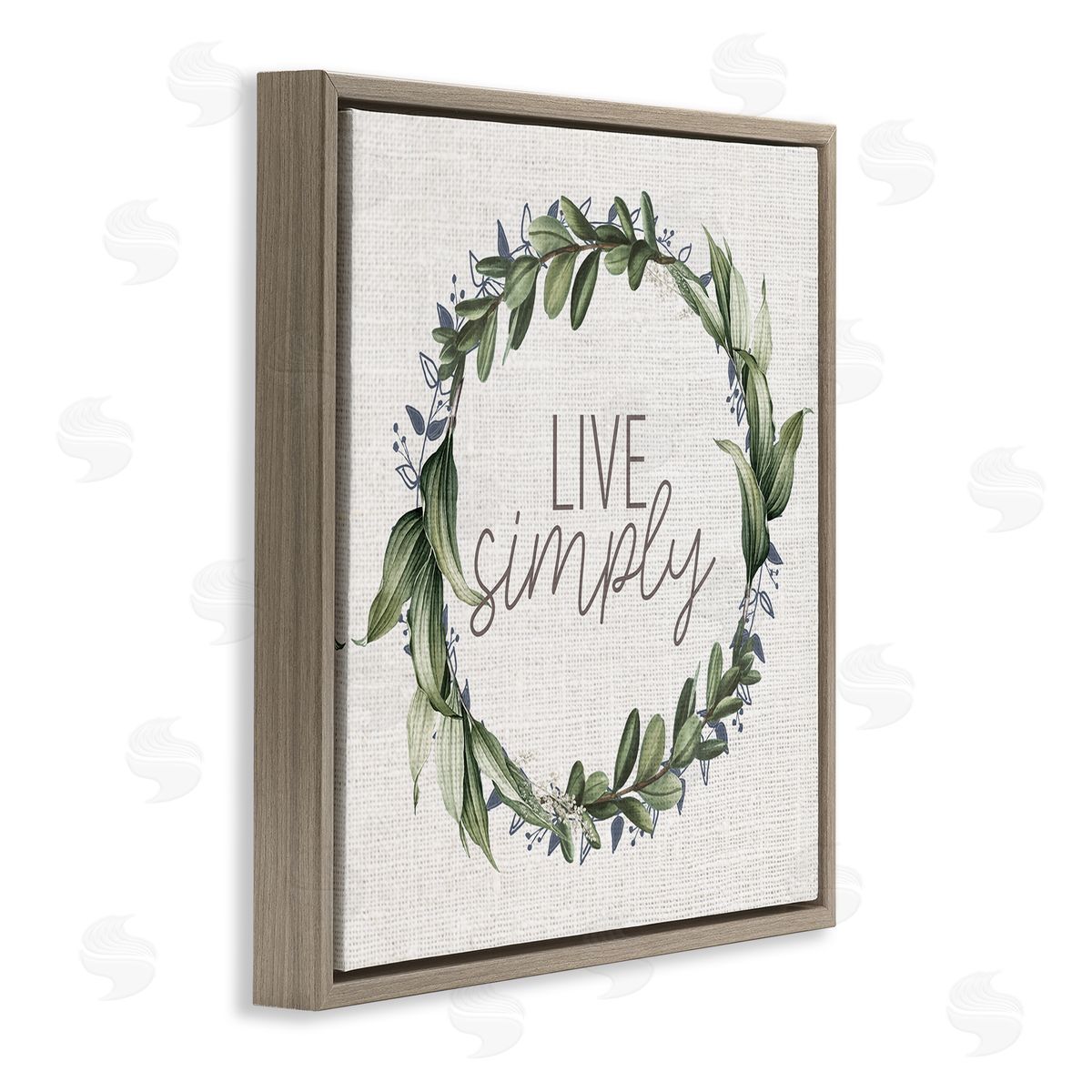 Kim Allen Live Simply Phrase Green Botanical Leaf Wreath Brown Floating Frame Canvas Wall Art Print