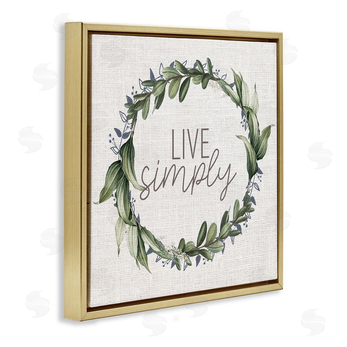 Kim Allen Live Simply Phrase Green Botanical Leaf Wreath Gold Floating Frame Canvas Wall Art Print