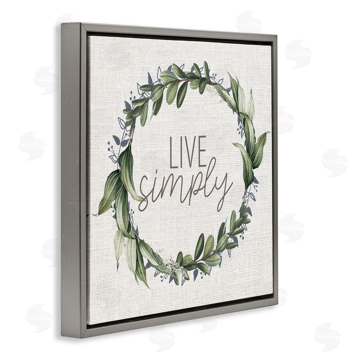 Kim Allen Live Simply Phrase Green Botanical Leaf Wreath Gray Floating Frame Canvas Wall Art Print