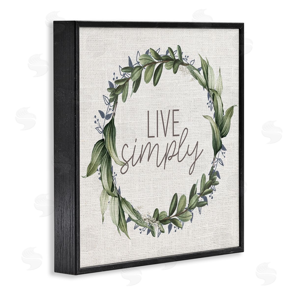 Kim Allen Live Simply Phrase Green Botanical Leaf Wreath Black Framed Glicee Wall Art Print