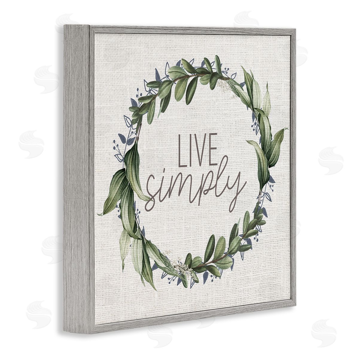 Kim Allen Live Simply Phrase Green Botanical Leaf Wreath Gray Framed Glicee Wall Art Print