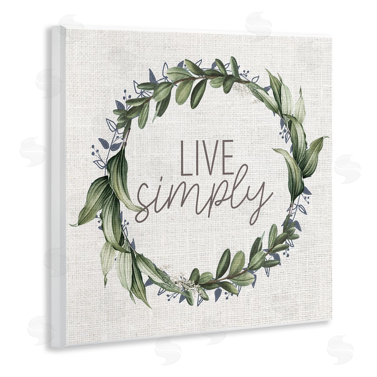 Kim Allen Live Simply Phrase Green Botanical Leaf Wreath Wooden Wall Plaque Art Print