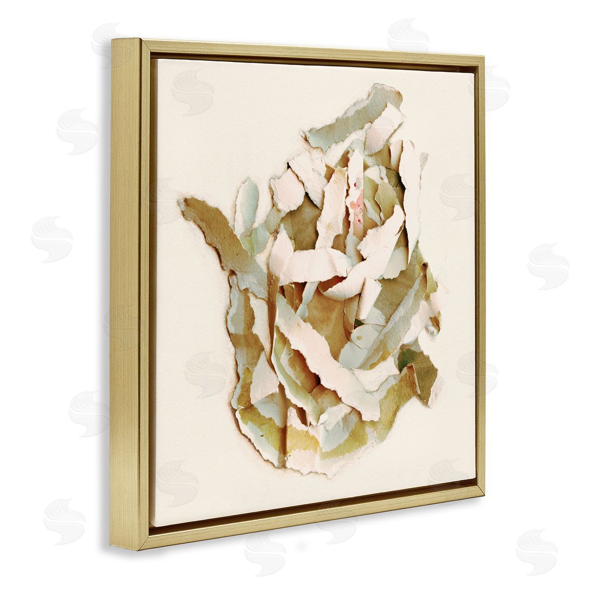 Kamdon Kreations Rose Plant Sliced Paper Pattern Neutral Abstract Collage Gold Floating Frame Canvas Wall Art Print