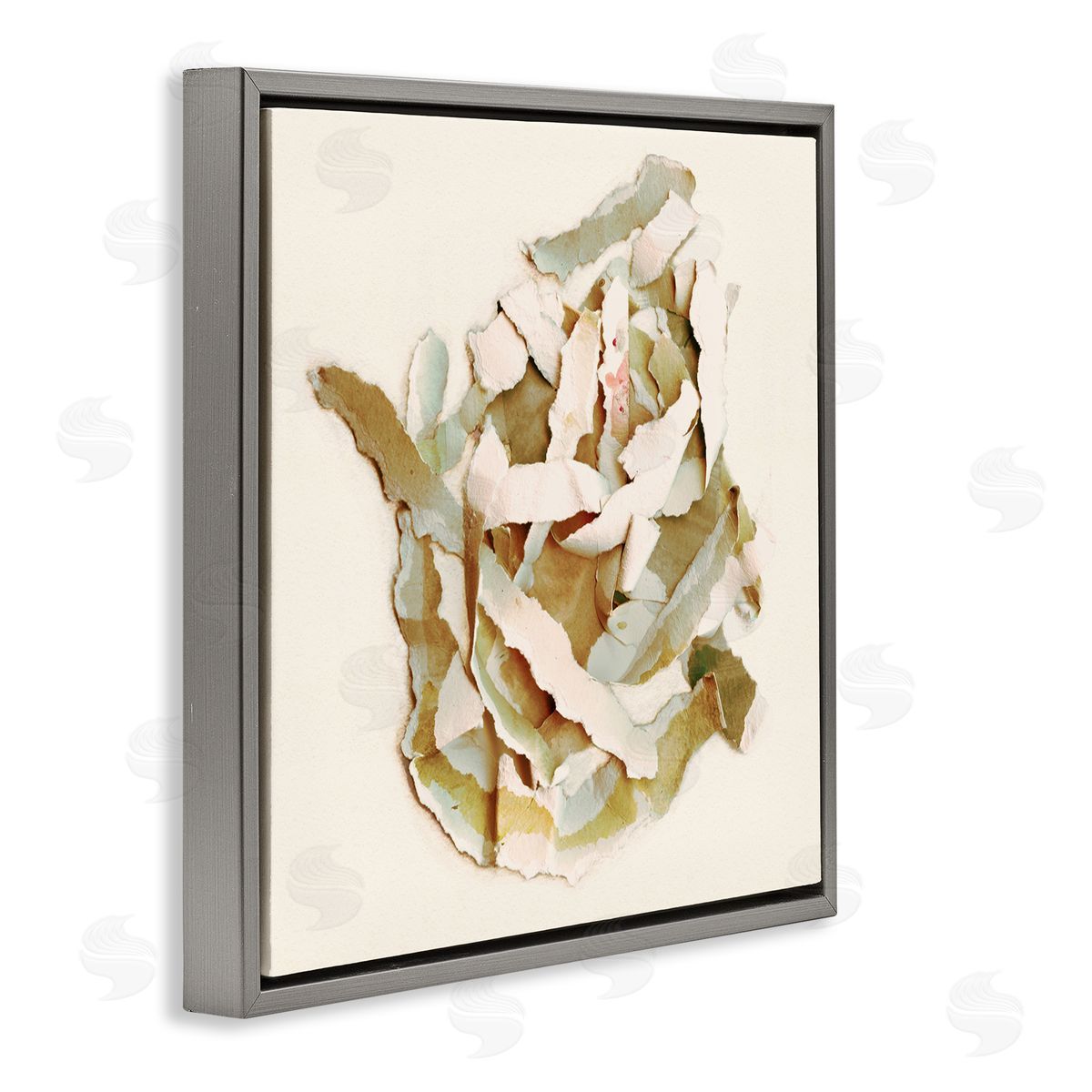 Kamdon Kreations Rose Plant Sliced Paper Pattern Neutral Abstract Collage Gray Floating Frame Canvas Wall Art Print