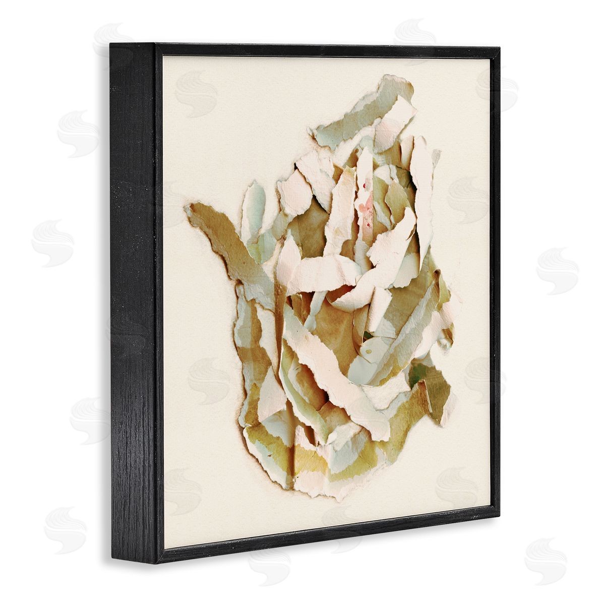 Kamdon Kreations Rose Plant Sliced Paper Pattern Neutral Abstract Collage Black Framed Glicee Wall Art Print