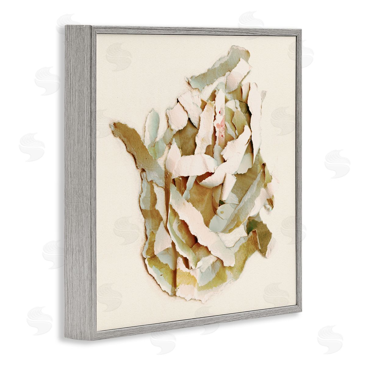 Kamdon Kreations Rose Plant Sliced Paper Pattern Neutral Abstract Collage Gray Framed Glicee Wall Art Print