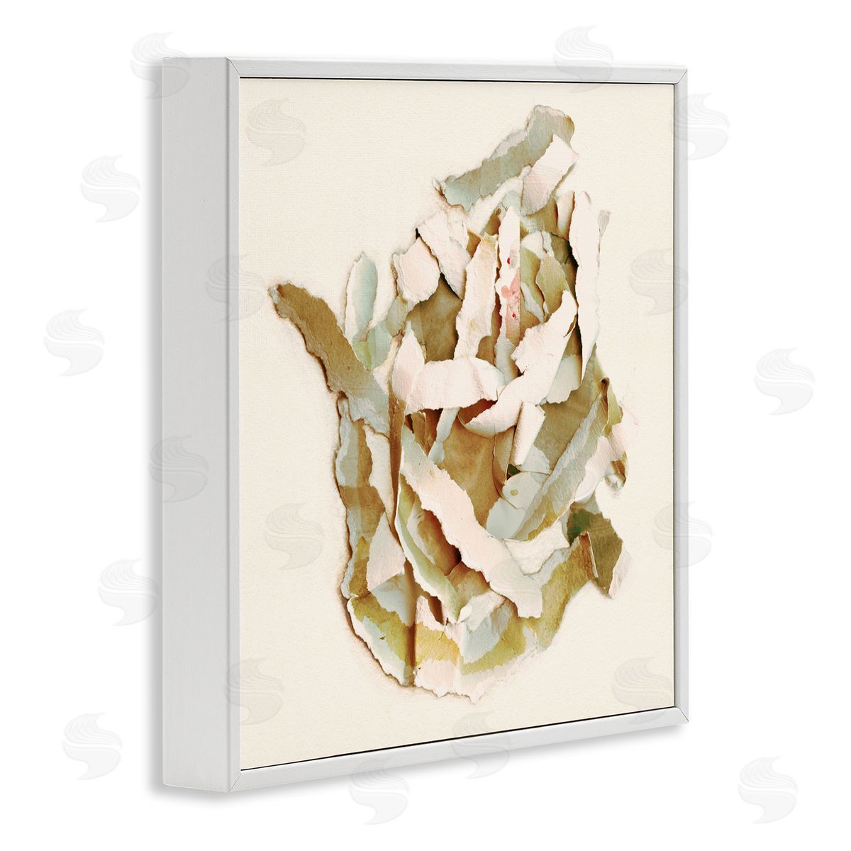 Kamdon Kreations Rose Plant Sliced Paper Pattern Neutral Abstract Collage White Framed Glicee Wall Art Print