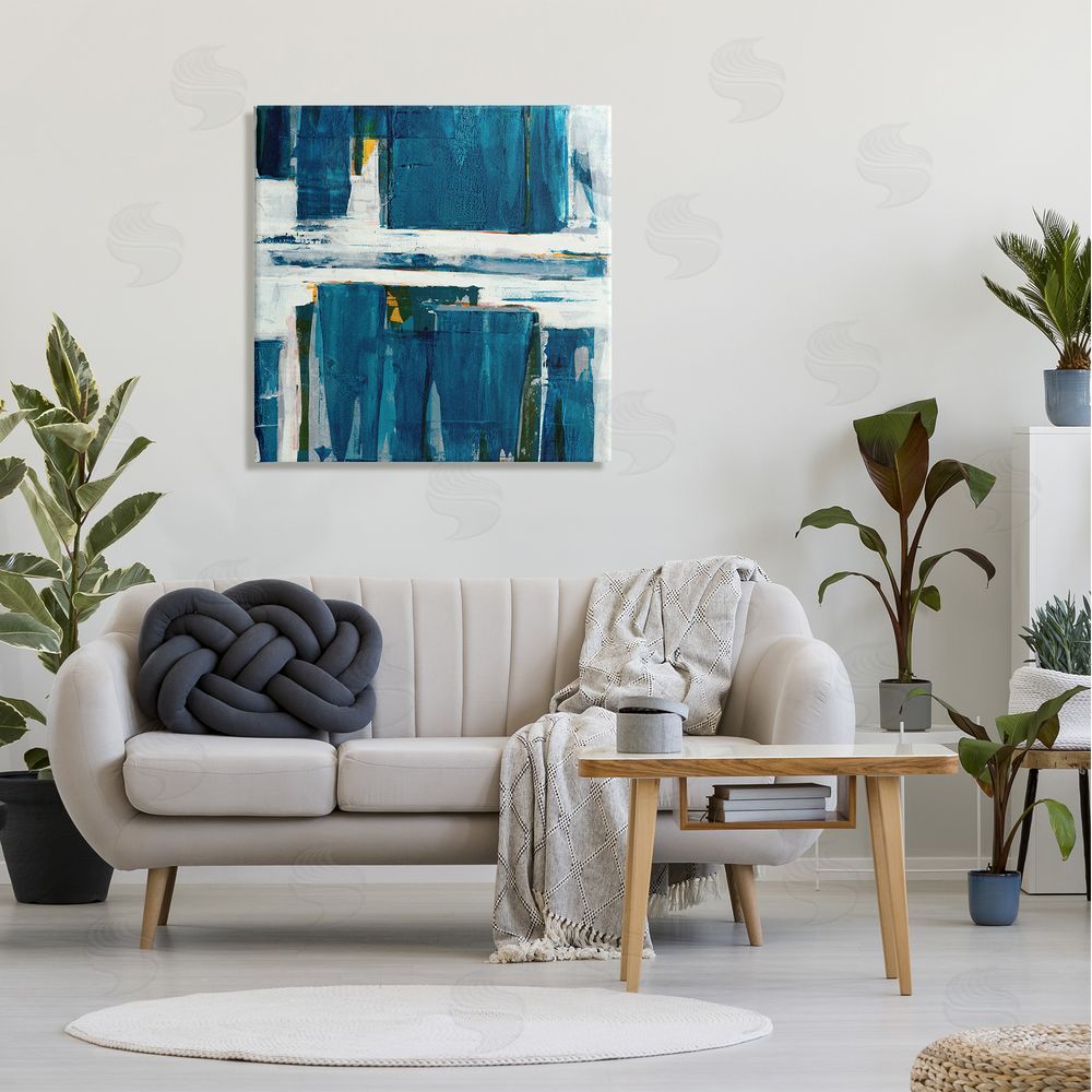 Jeff Iorillo Ultramarine Pier White Sea Flood Abstract Nature Canvas Wall Art in Room