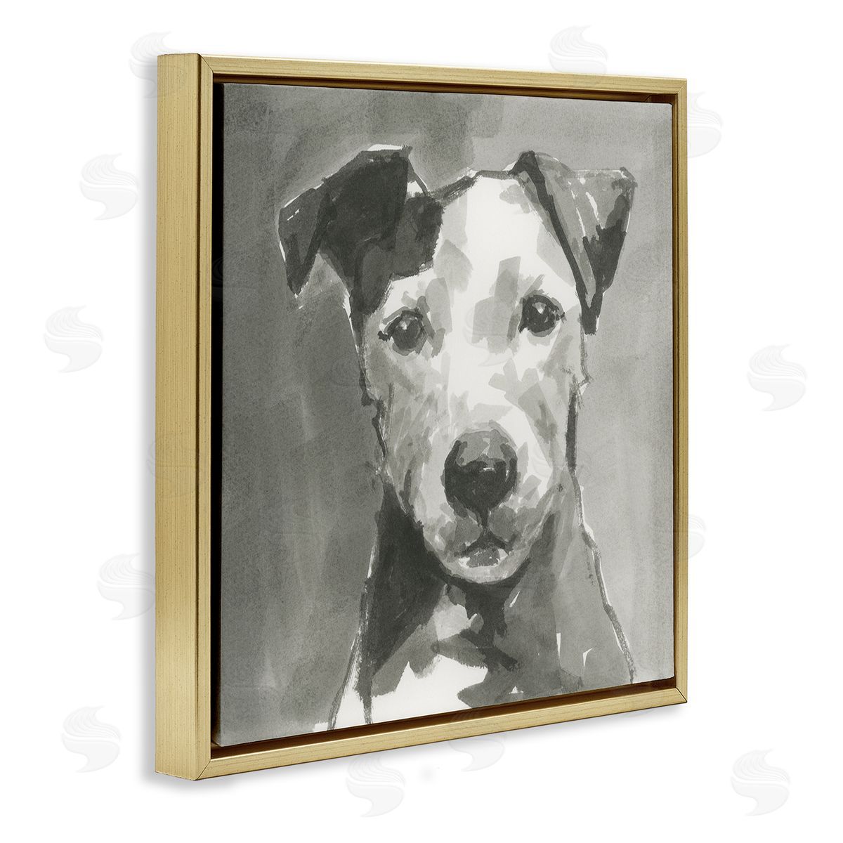 Muted Dog with Quiet Expression Gold Floating Frame Canvas Wall Art, Home Decor by Cartissi