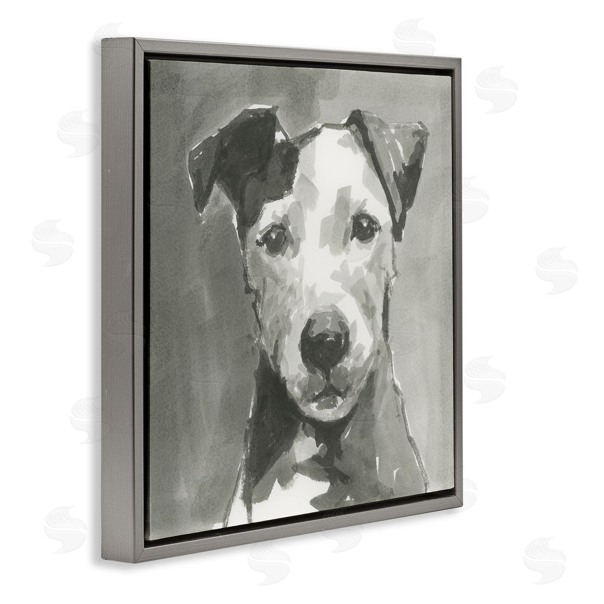 Muted Dog with Quiet Expression Grey Floating Frame Canvas Wall Art, Home Decor by Cartissi