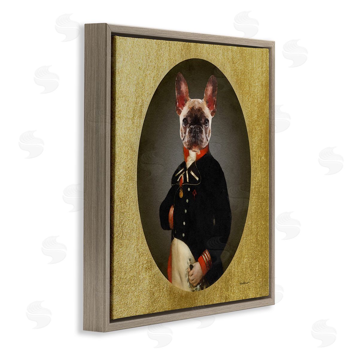 Amanda Greenwood Military French Bulldog Funny Conquistador Dog Fashion Brown Floating Frame Canvas Wall Art Print