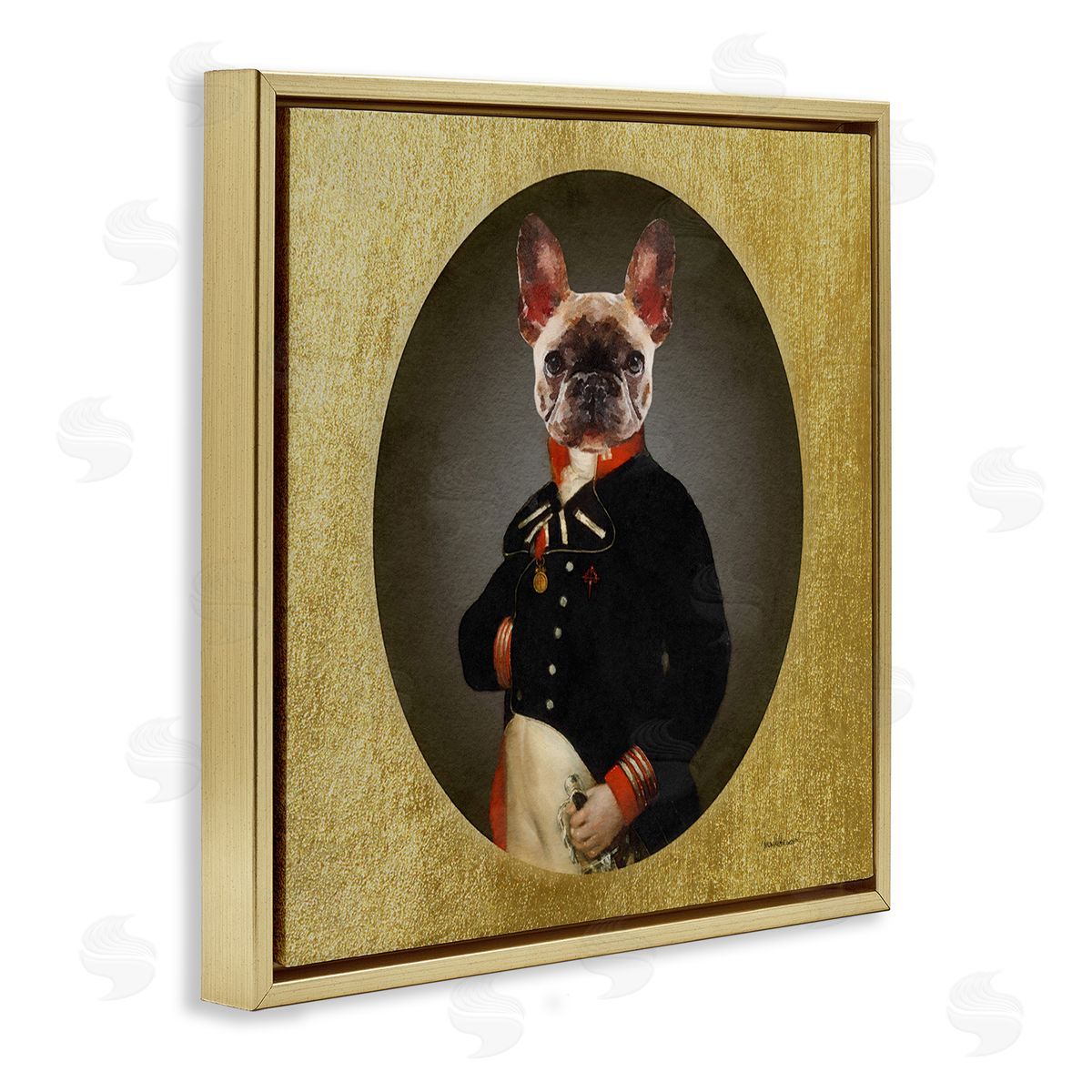 Amanda Greenwood Military French Bulldog Funny Conquistador Dog Fashion Gold Floating Frame Canvas Wall Art Print