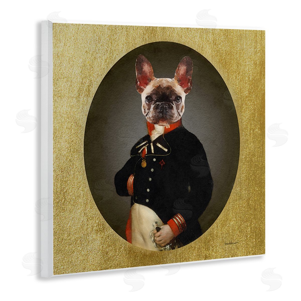 Amanda Greenwood Military French Bulldog Funny Conquistador Dog Fashion Wooden Wall Plaque Art Print