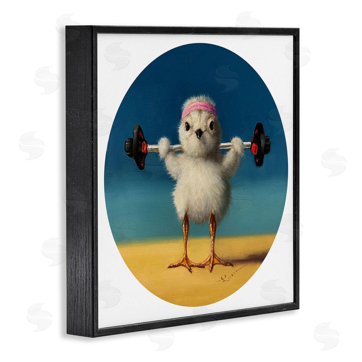 Lucia Heffernan Born Strong Little Chicken Bird Lifting Weights Black Framed Glicee Wall Art Print