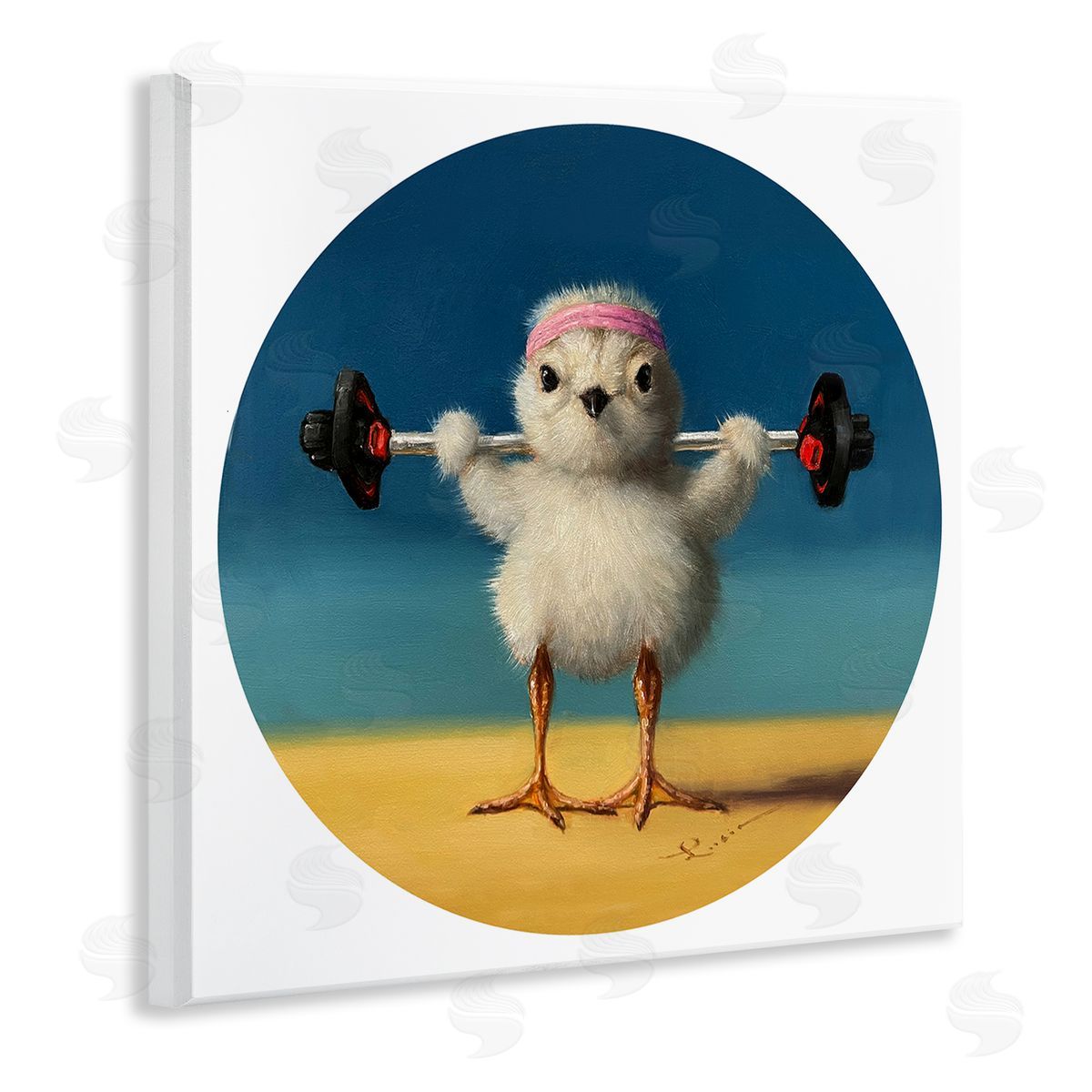 Lucia Heffernan Born Strong Little Chicken Bird Lifting Weights Wooden Wall Plaque Art Print